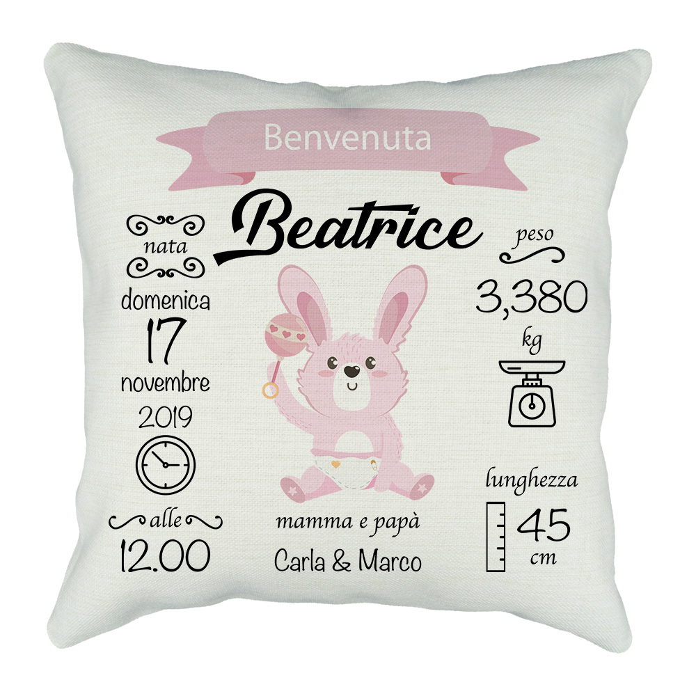 Cuscino personalizzato per neonato con coniglietto - Personalizza con le  tue foto - Photoviva